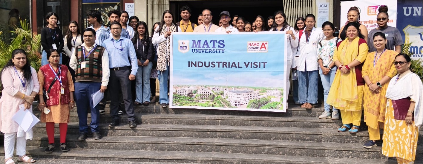 MATS University, School of Sciences, organized an Education cum Industrial visit to Indira Gandhi Krishi Vishwavidyalay, Raipur, for the students of B.Sc. and M.Sc. Microbiology, Biotechnology, Botany, and Chemistry program.